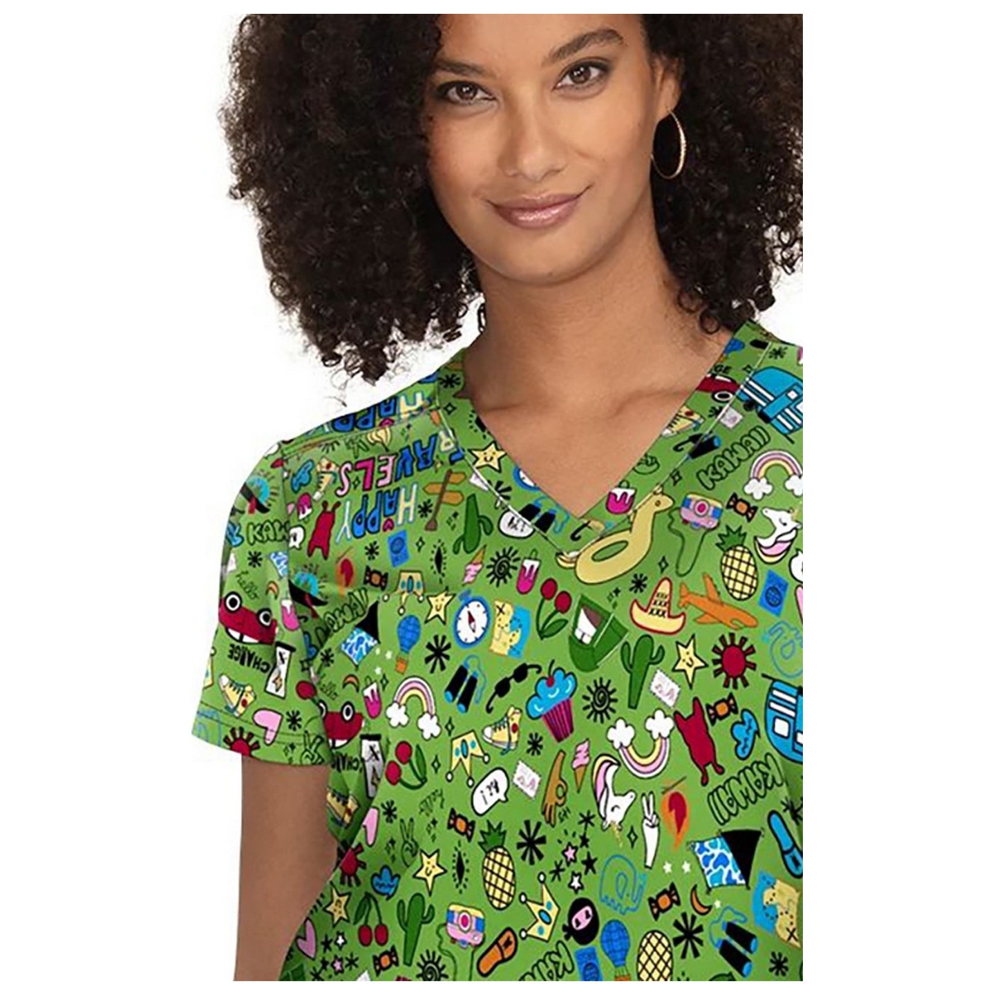 F100PR French Bull by Koi Modern Classic Lulu Print Top - Happy Travels