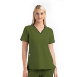 4510 [Matrix Impulse] Women's Contrast Curved V- Neck Top