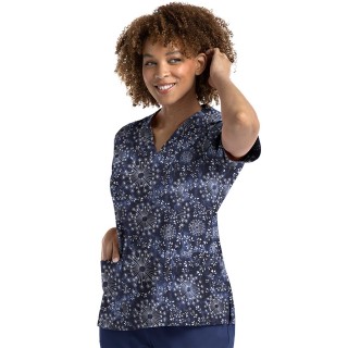 9810 Maevn Women's Printed V-Neck Top - Subtle Flowers
