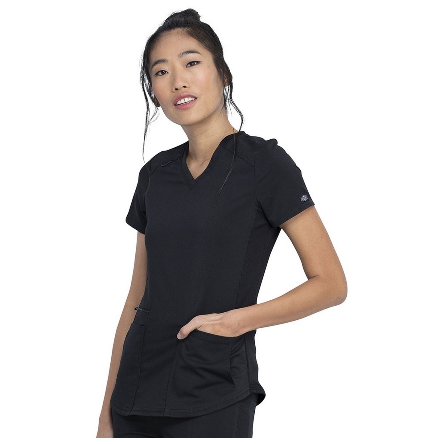 DK875 Dickies Balance V-Neck Top with Rib-Knit Panels