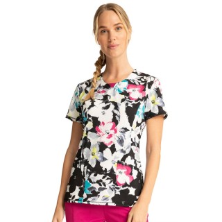 CK609 Round Neck Top in Inky Garden - Cherokee Infinity - Antimicrobial