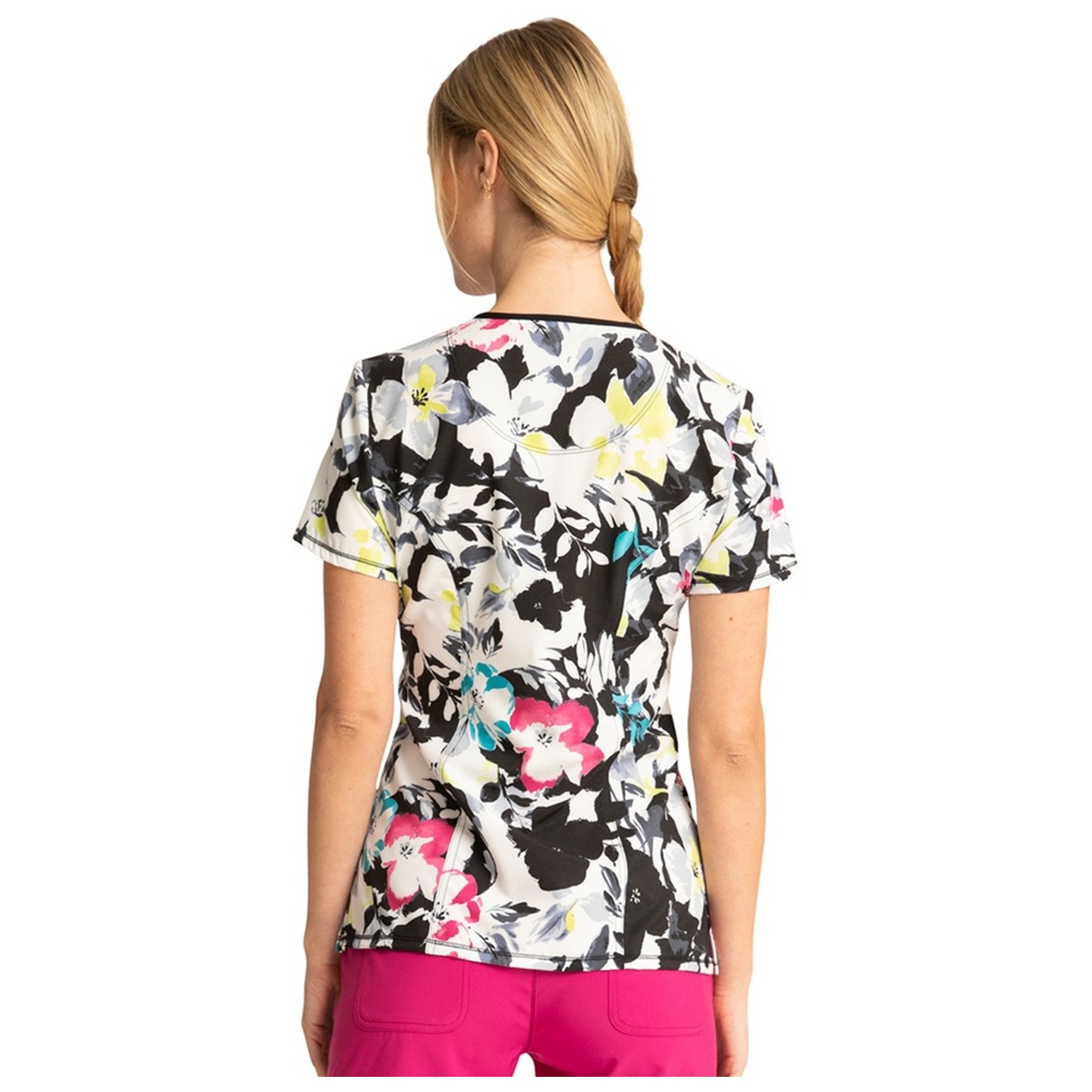 CK609 Round Neck Top in Inky Garden - Cherokee Infinity - Antimicrobial