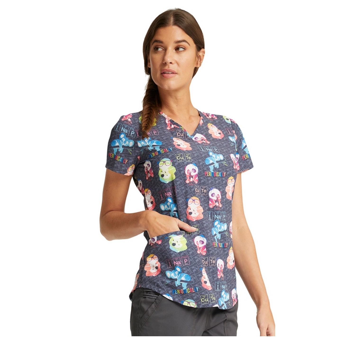 *FINAL SALE CK637 V-Neck Print Top in Science Friends - Cherokee Prints