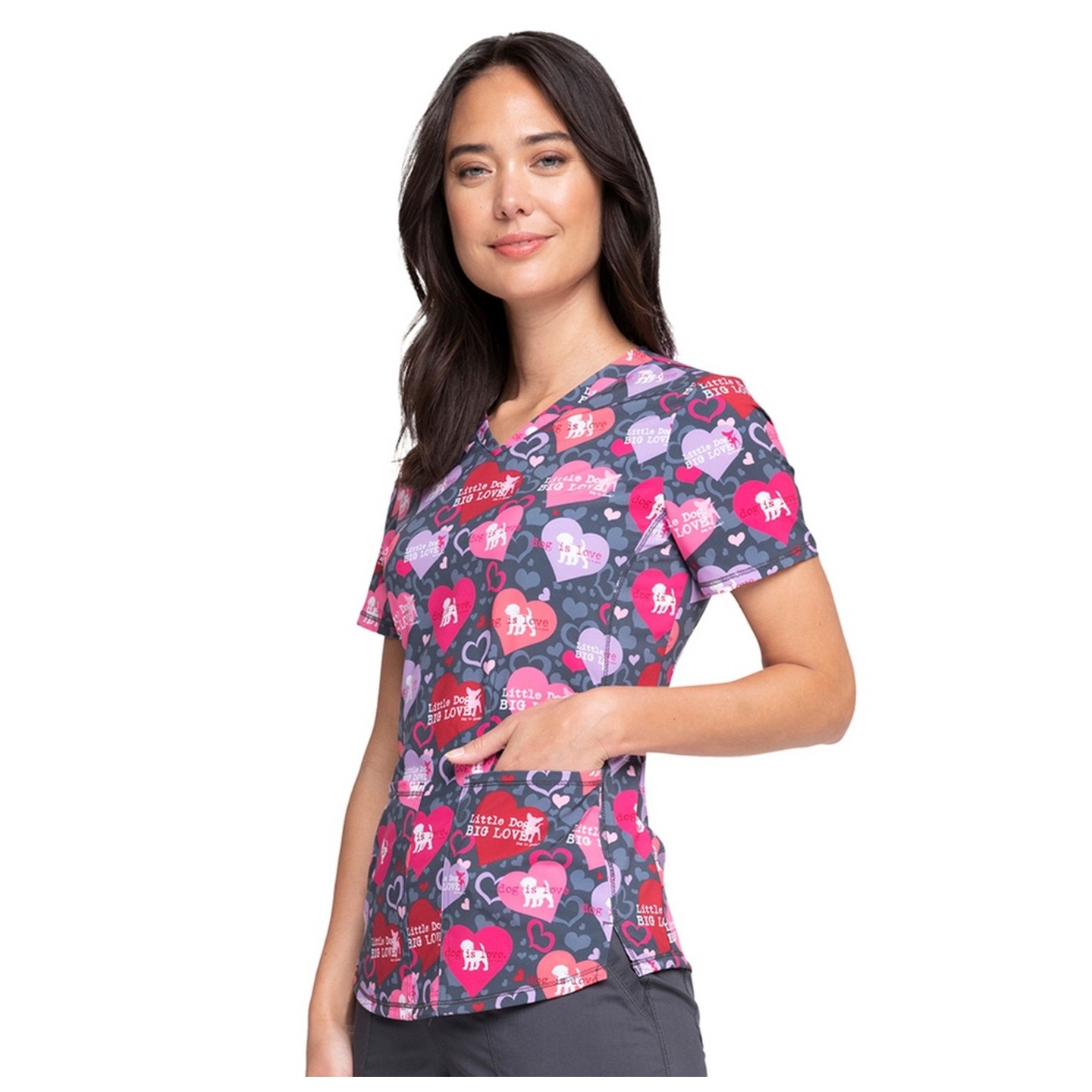 *FINAL SALE CK703 Cherokee V-Neck Print Top in Dog Is Love