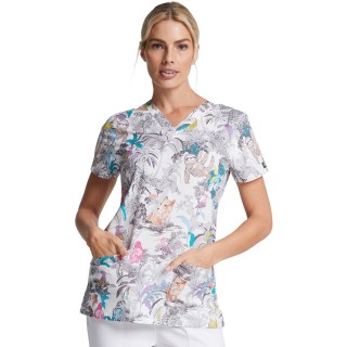 *FINAL SALE DK704 Dickies Prints V-Neck Top in Jungle Buddies