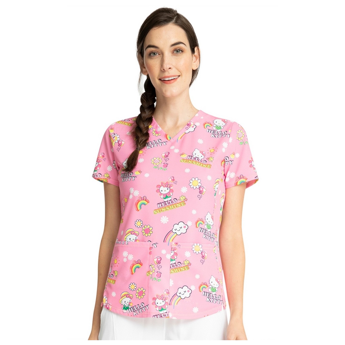 *VENTE FINALE TF770 Cherokee Licensed V-Neck Print Top in Hello Kitty Sunshine