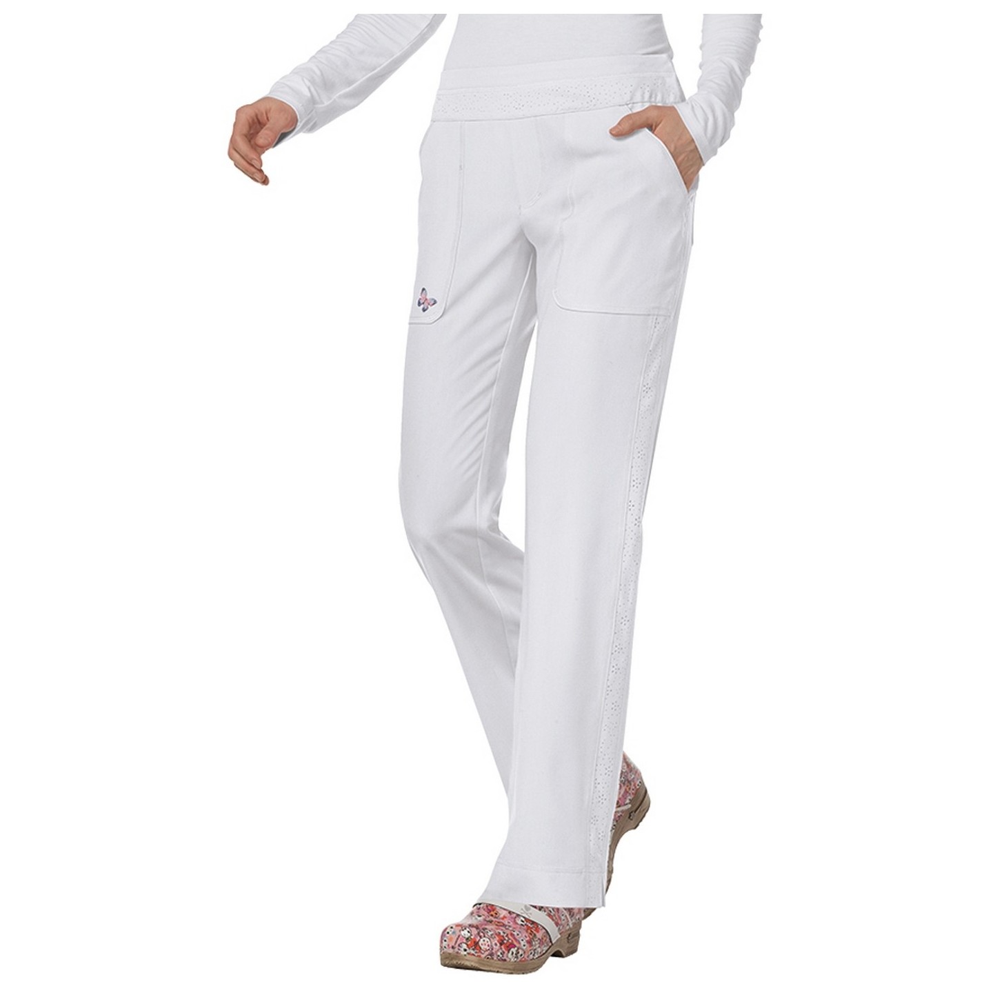 727 Koi Mariposa Maddi Elastic Waist Scrub Pants - White