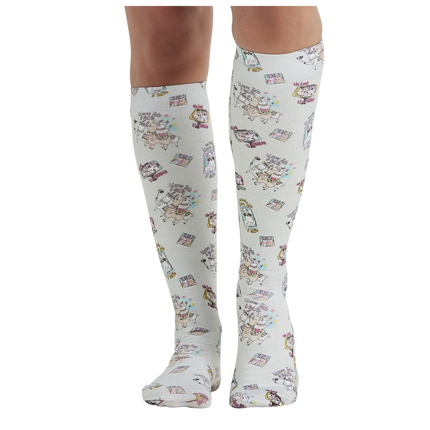 Comfort Support Llama Take A Selfie High Compression Knee High Socks by Cherokee