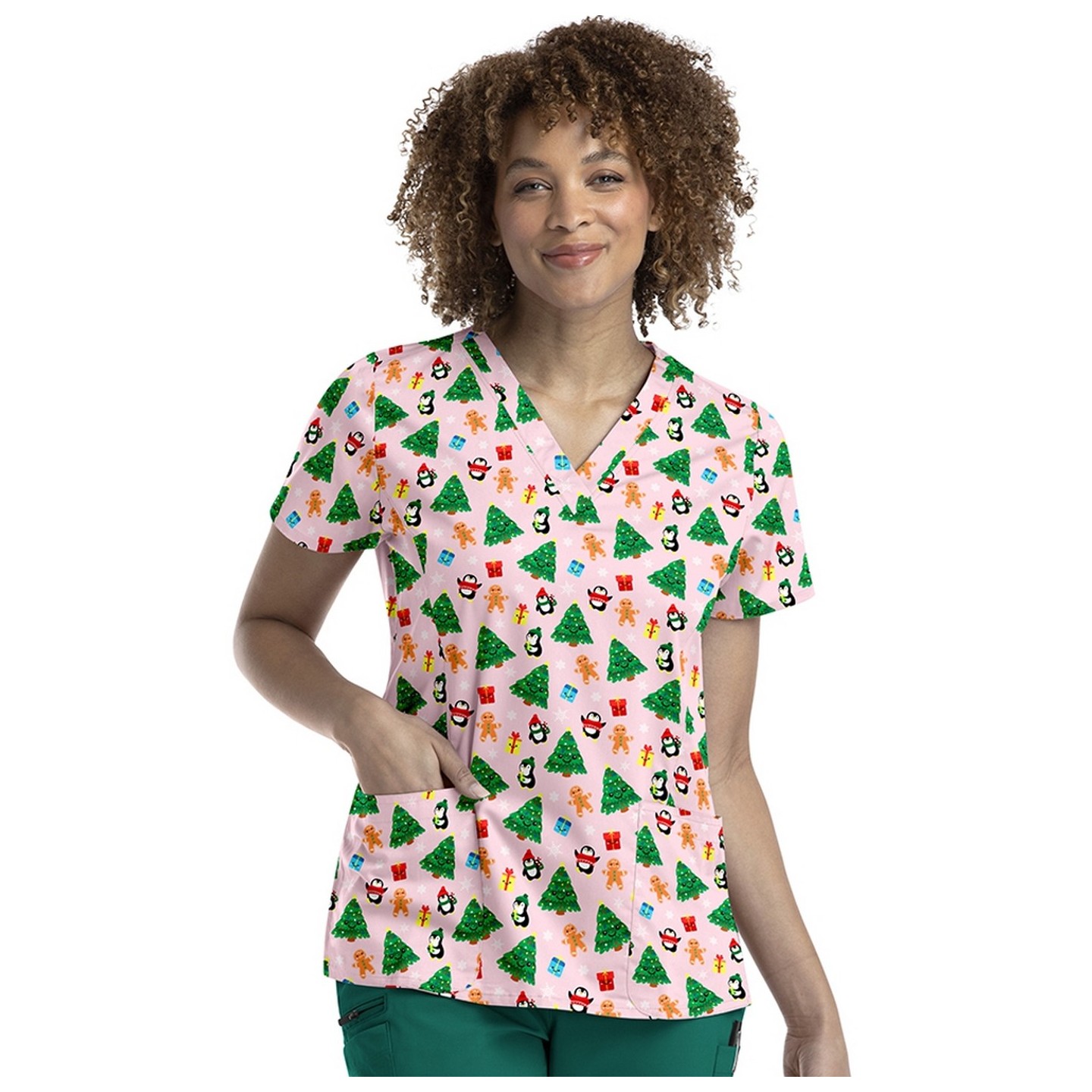 9810 Maevn Women's Printed V-Neck Top - Holiday Party