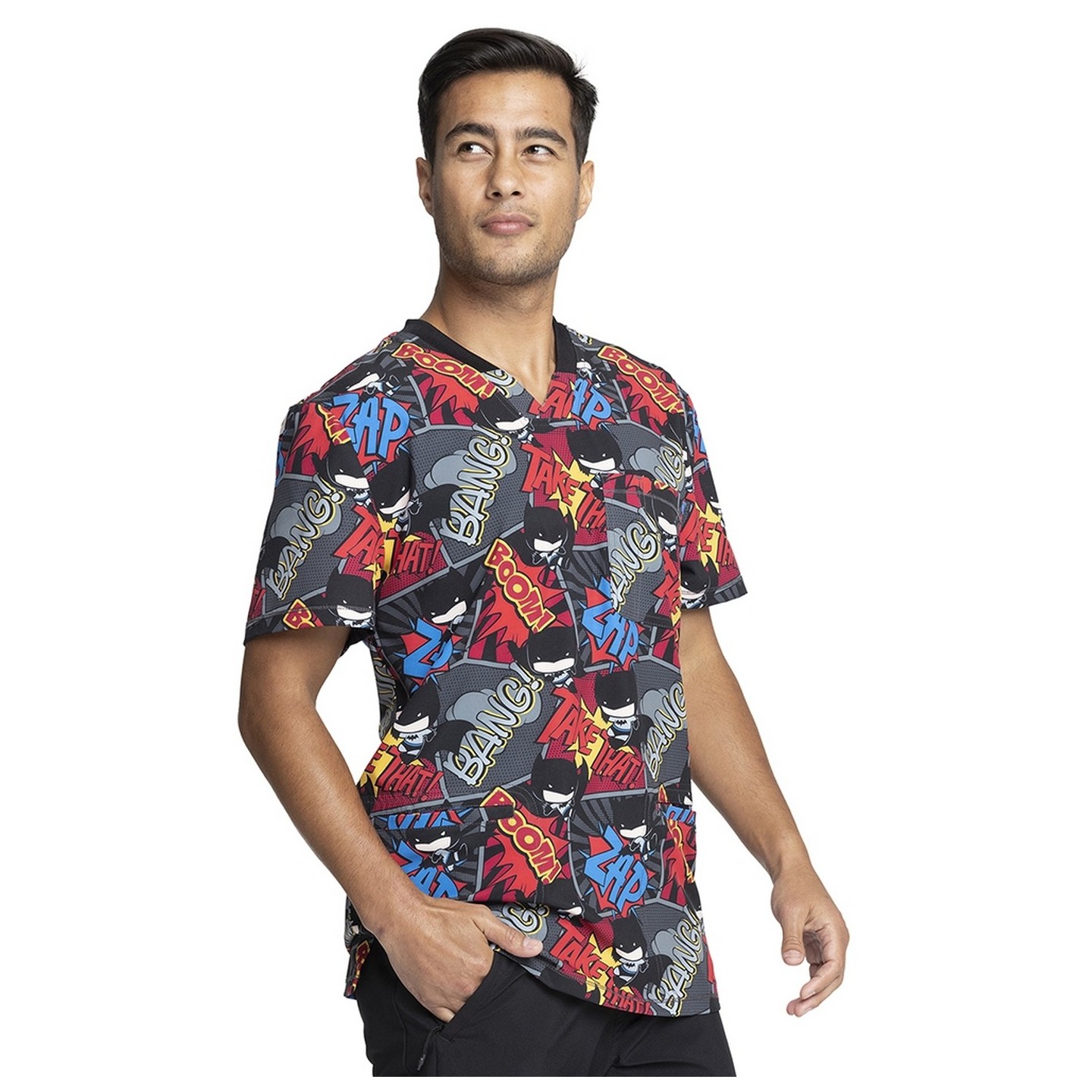 TF725 Tooniforms Men's 3 Pocket V-Neck Print Top with Rib Knit Neckband by Cherokee Uniforms - Zap