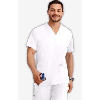 MOBB Classic Unisex 3 Pocket Scrub Top (Men's View) - White (WH)