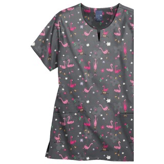 Z16213 Zoe + Chloe Notch Neck Print Scrub Tops - Let's Roll