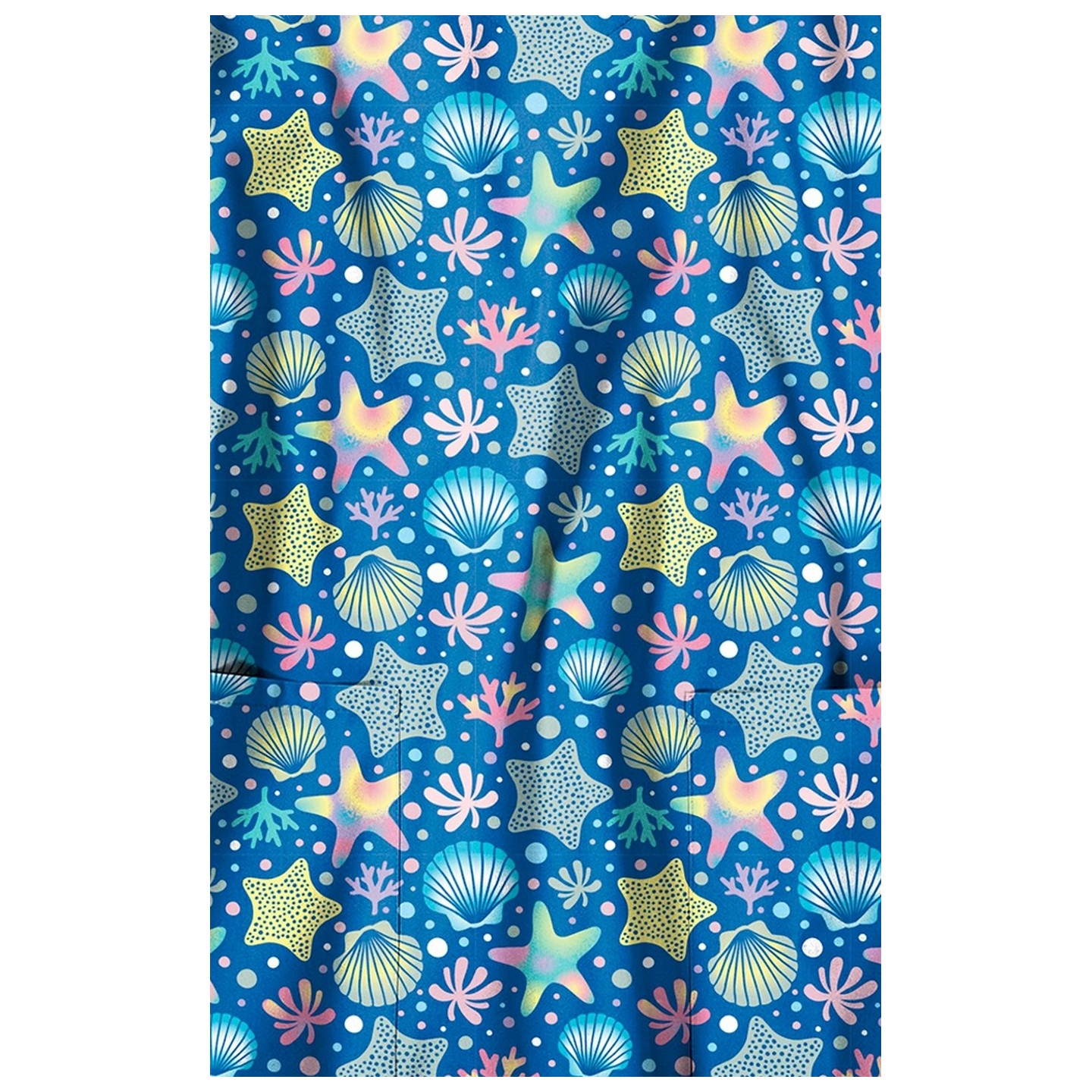 Z12213 Zoe + Chloe Curved V-neck Print Scrub Top - Starfish Wish