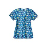 Z12213 Zoe + Chloe Curved V-neck Print Scrub Top - Starfish Wish
