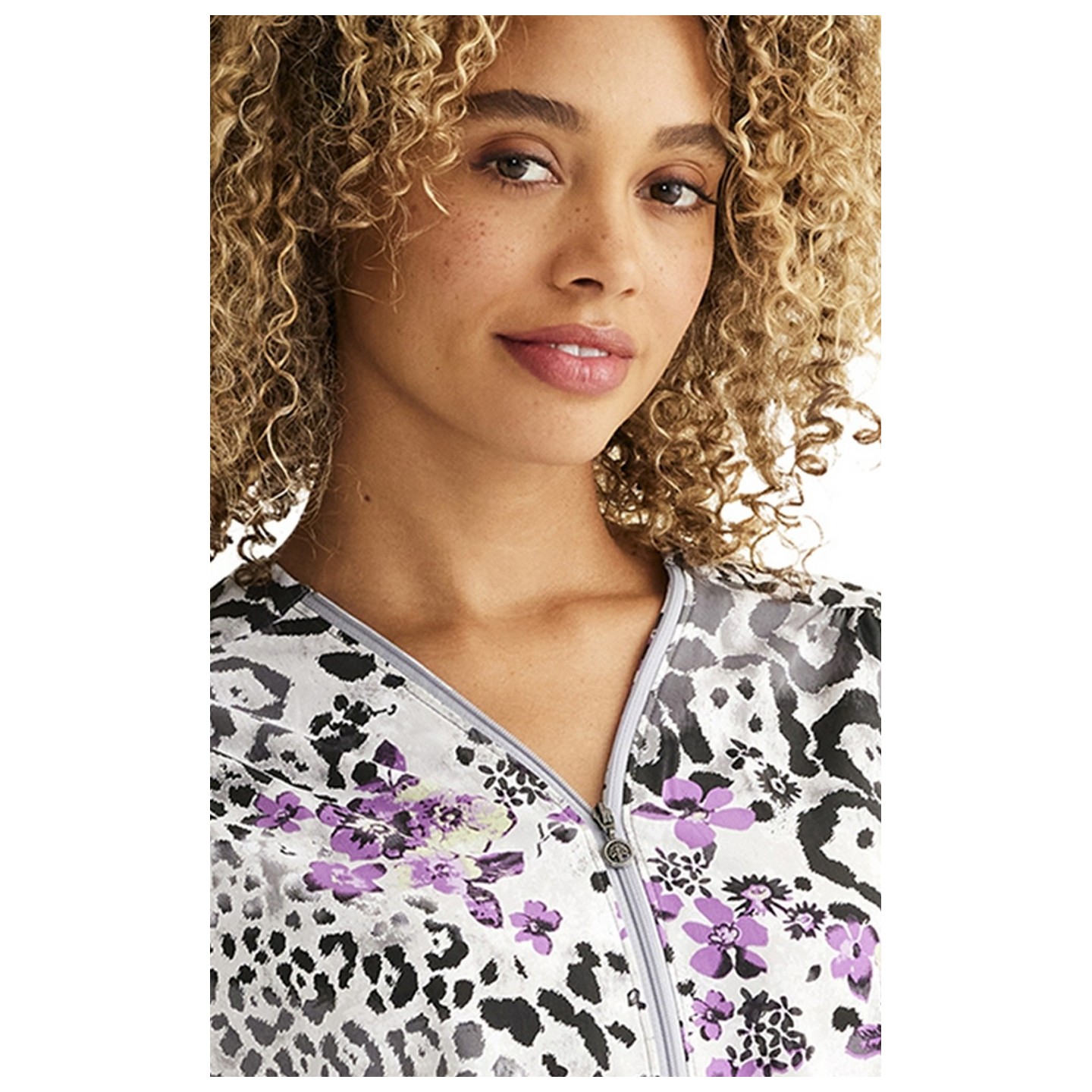 HH904 Purple Label Kelly Zip Front Print Top by Healing Hands - Wild & Beautiful