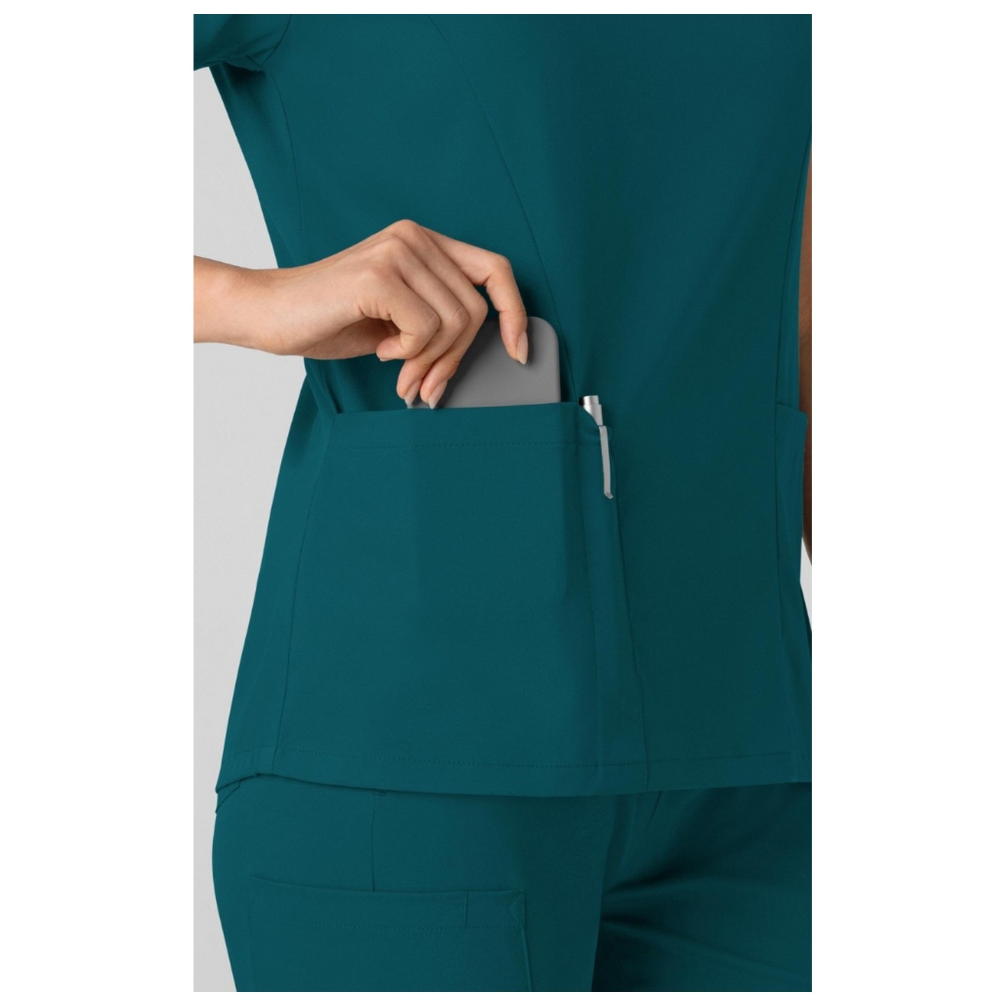 6251 Boundless Curved V-Neck Top with 3 Pockets by WINK