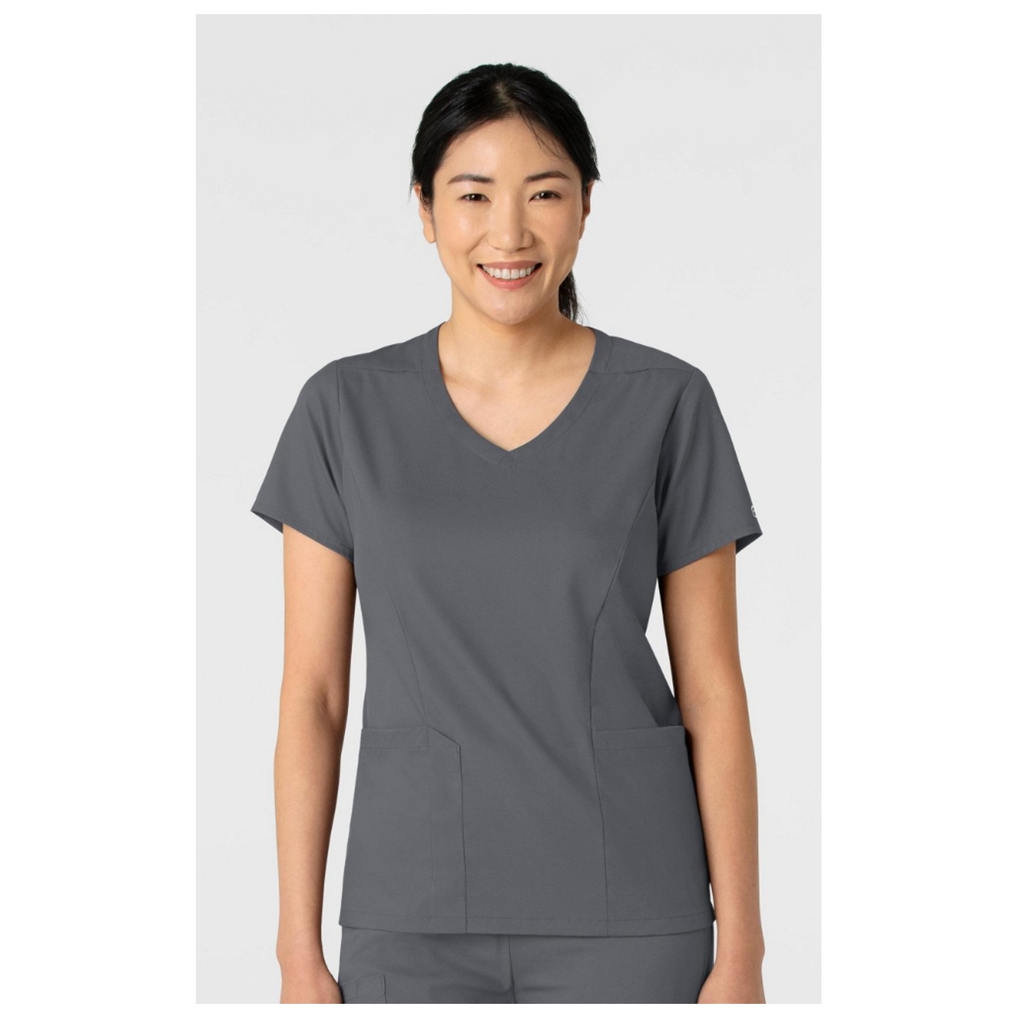 6251 Boundless Curved V-Neck Top with 3 Pockets by WINK