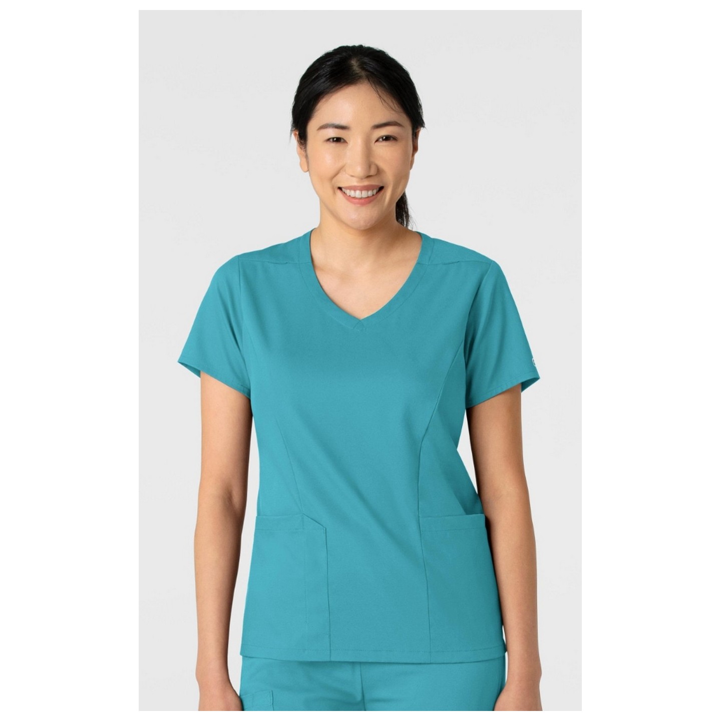 6251 Boundless Curved V-Neck Top with 3 Pockets by WINK