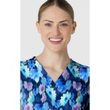 6657 WonderWink Fitted 3-Pocket V-Neck Print Top - Flower Meadow