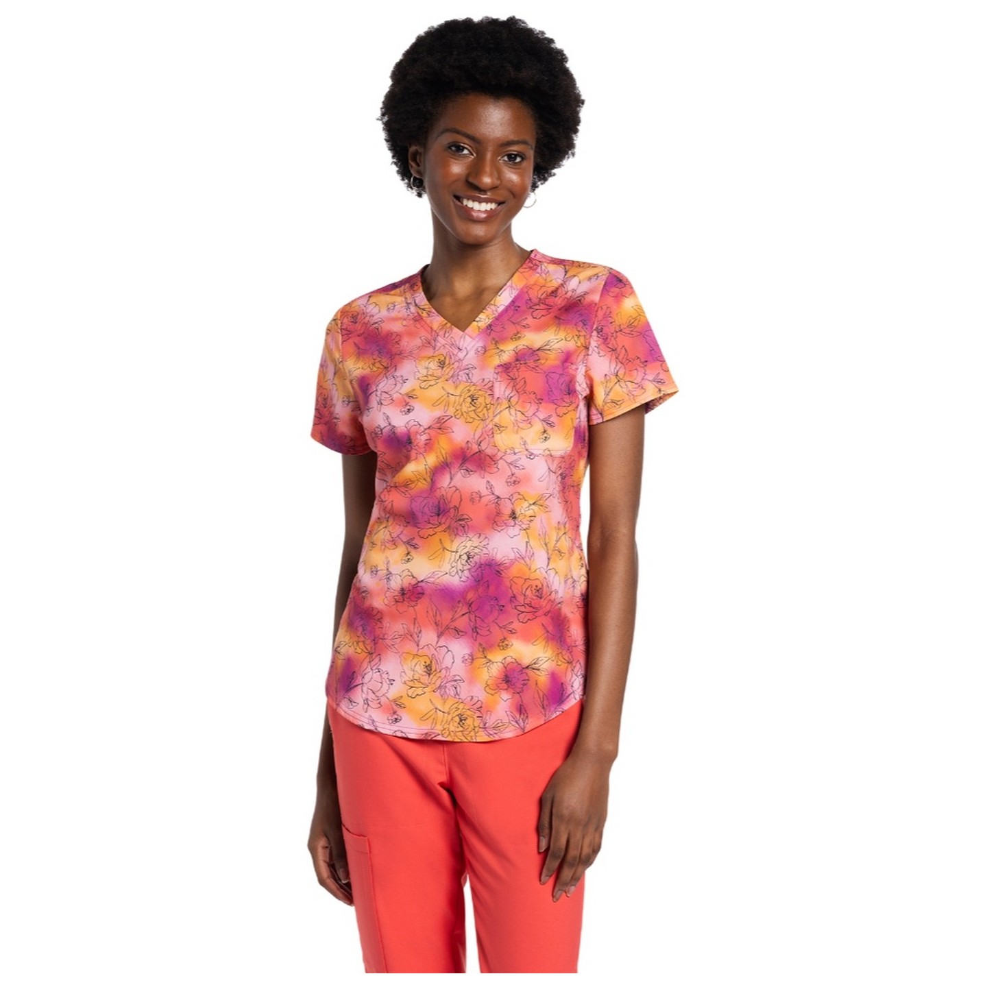 CK664 Cherokee Genuine Chest Pocket Print Top - Floral Wash