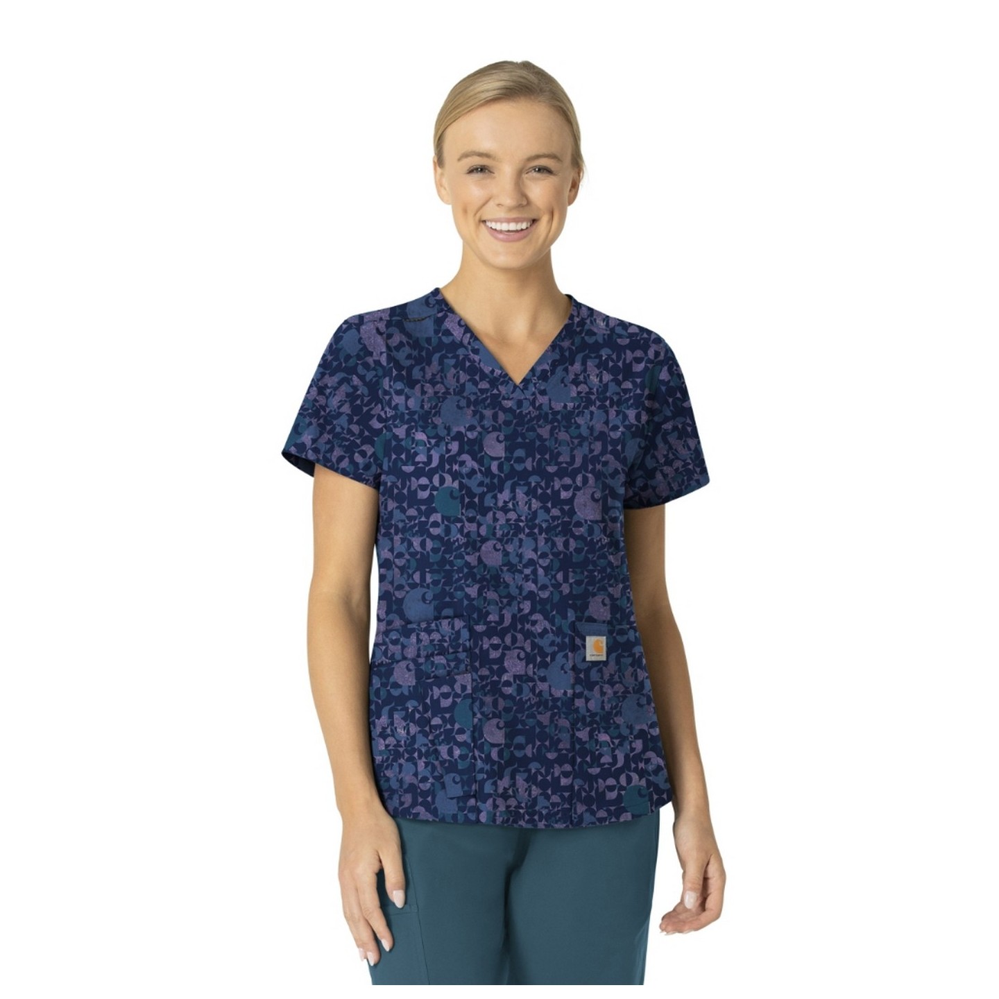 C13414 Carhartt Haut Imprimer à Col en V avec 4 Poches - Geo Logo Navy