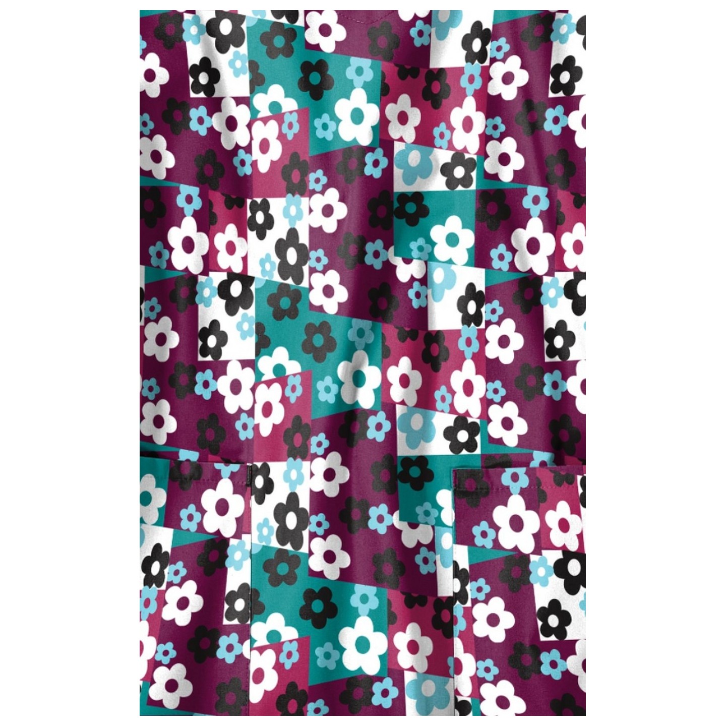 Z12213 Zoe + Chloe Curved V-neck Print Scrub Top - Skater Check Wine