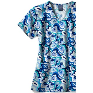 Z12213 Zoe + Chloe Curved V-neck Print Scrub Top - Wavy Paisley
