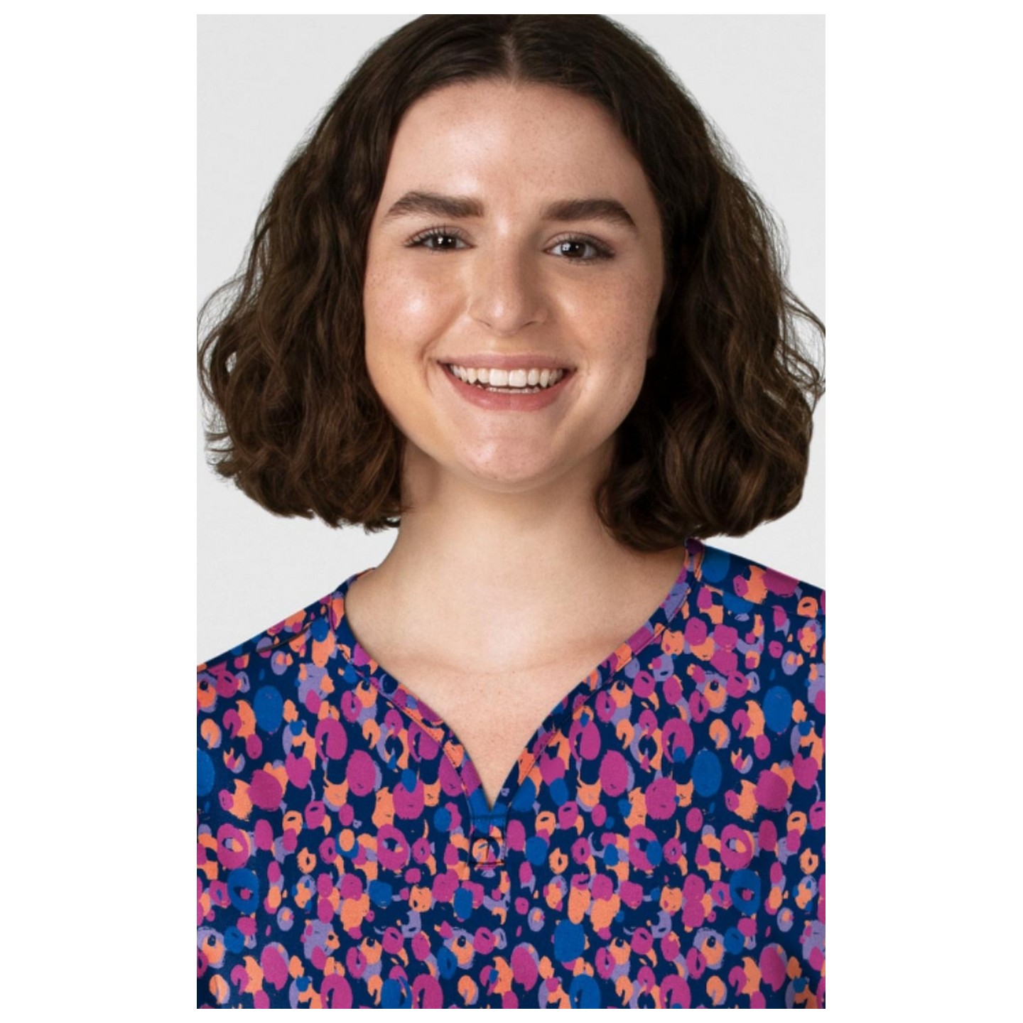 6267 WINK Dolman Y-Neck Print Scrub Top - Painted Dots Navy