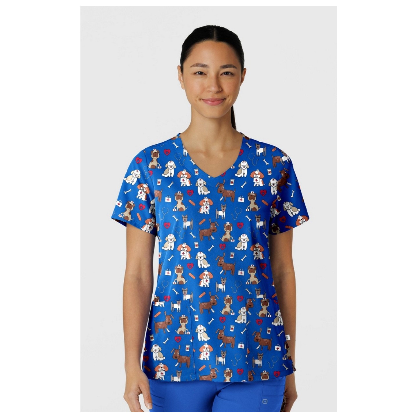 6147 WINK 2 Pocket V-Neck Print Top - Dog-tor Duty
