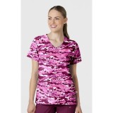 6147 WINK 2 Pocket V-Neck Print Top - Camo Crush