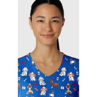 6147 WINK 2 Pocket V-Neck Print Top - Dog-tor Duty