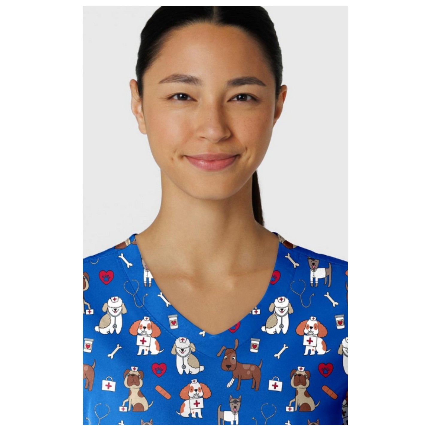 6147 WINK 2 Pocket V-Neck Print Top - Dog-tor Duty