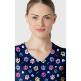 6147 WINK 2 Pocket V-Neck Print Top - Springtime Stroll Navy