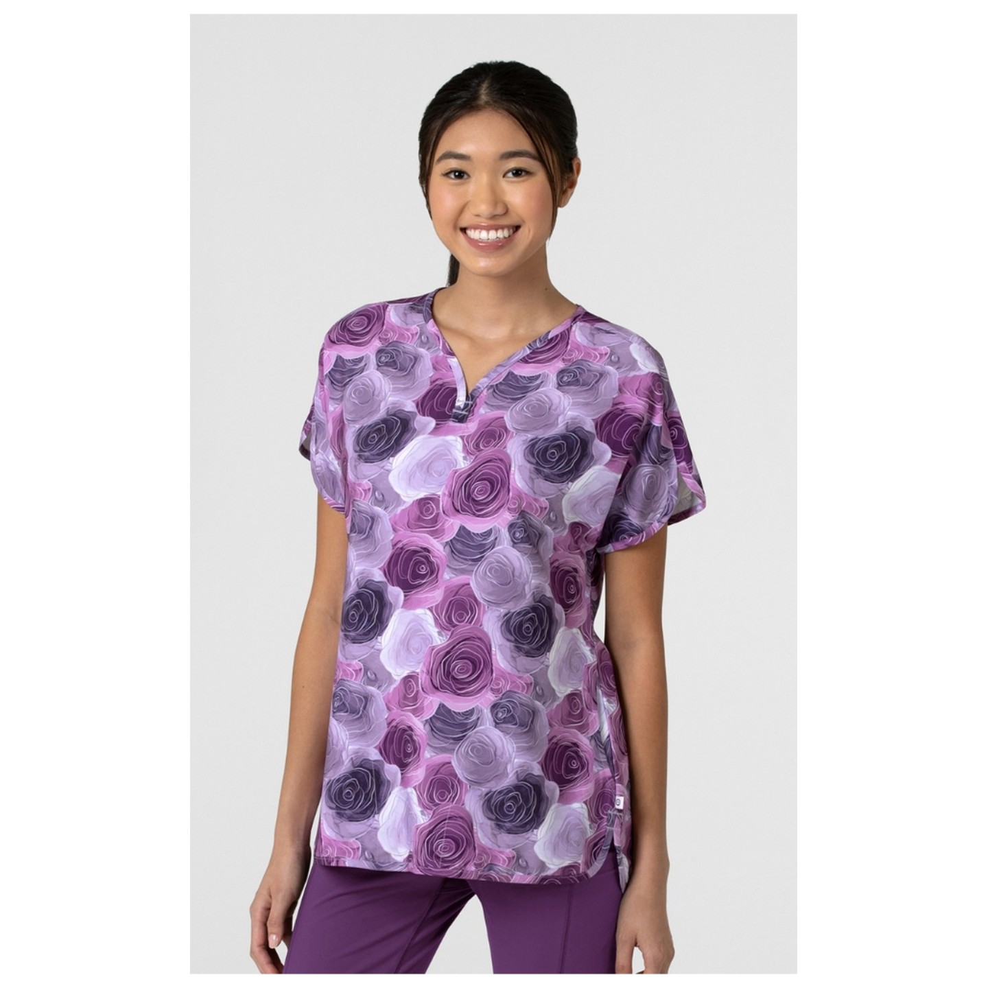 6267 WINK Dolman Y-Neck Print Scrub Top - Grace Bouquet