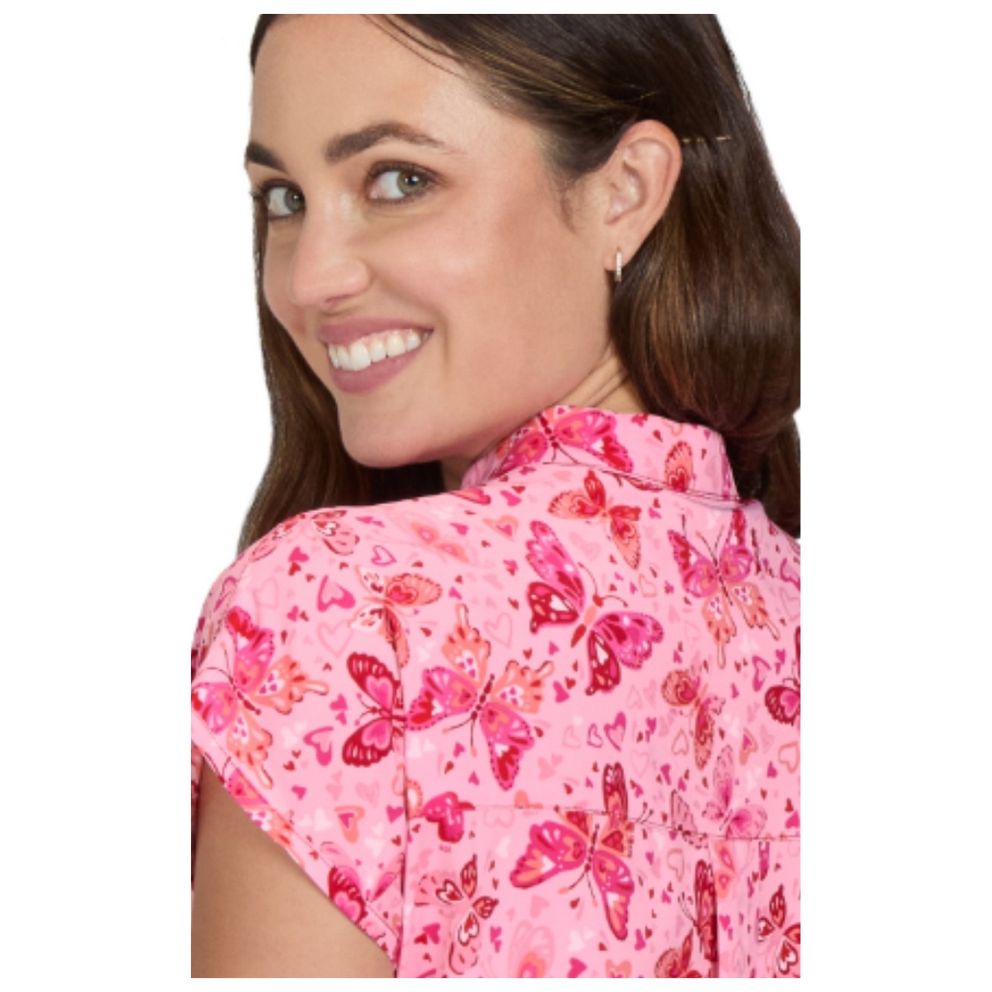 1093PR koi Basics Ari Split Neck Print Top - Butterfly Hearts