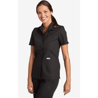 Button Front Top With Collar by MOBB Top - Black (BL)