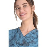 DK667 Dickies 4 Pocket V-Neck Print Top - Rustic Toile