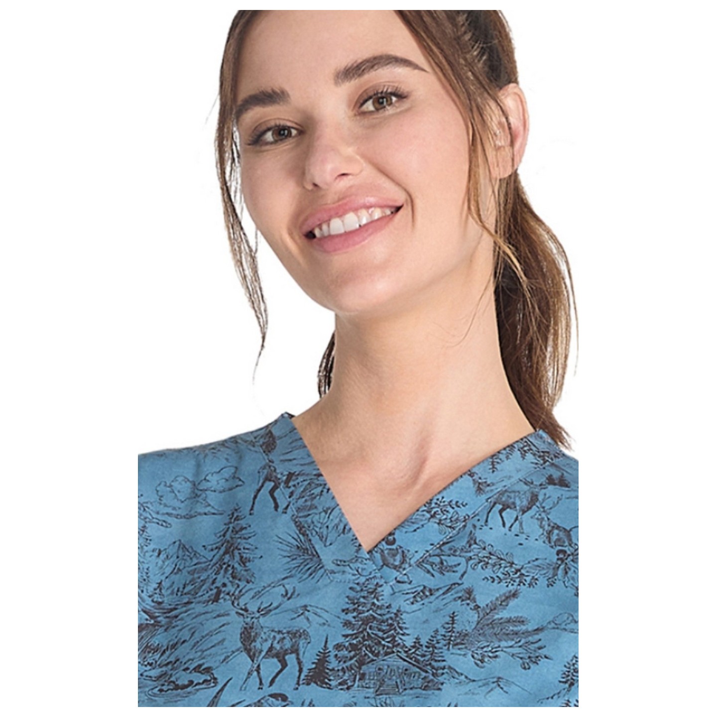 DK667 Dickies 4 Pocket V-Neck Print Top - Rustic Toile