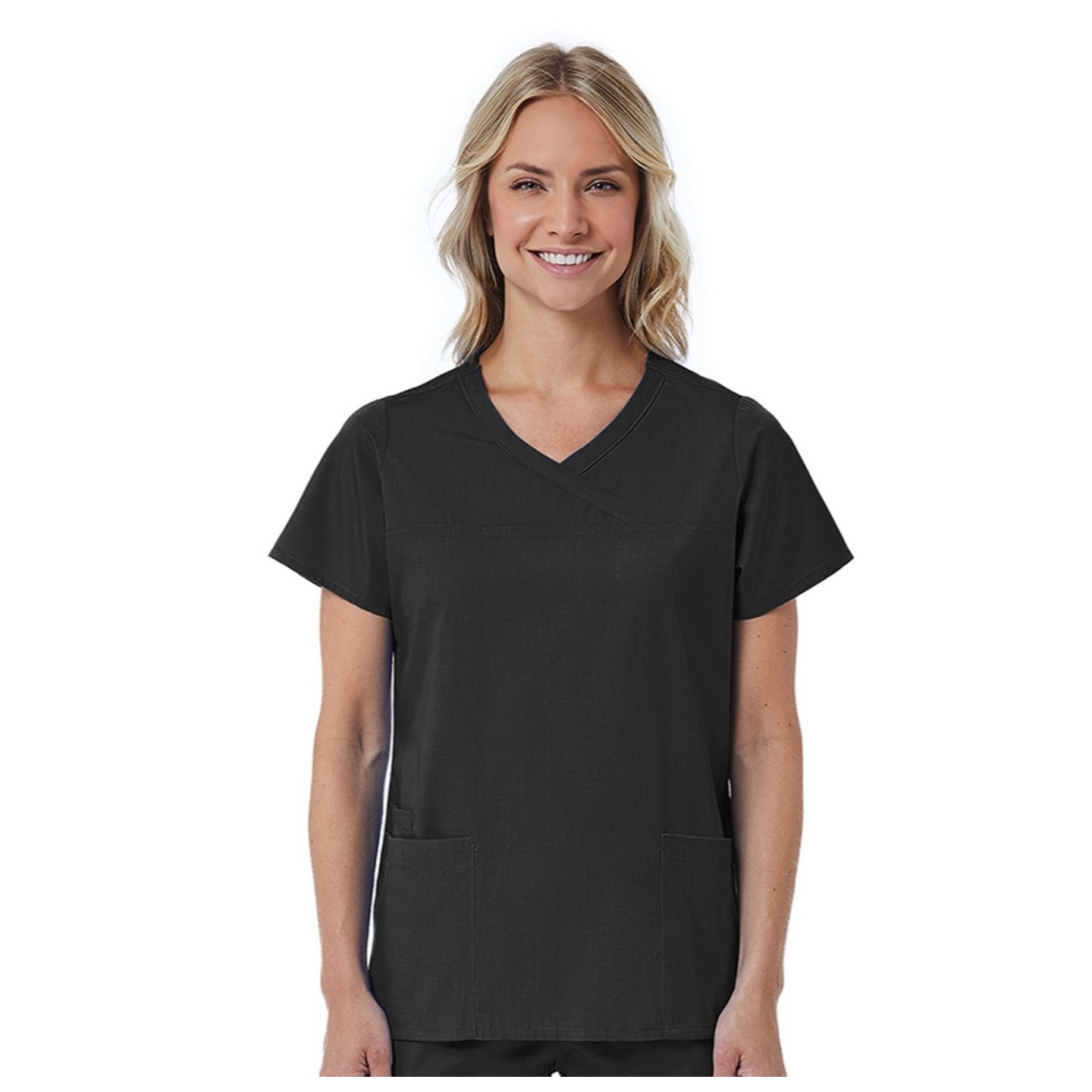 1726 Red Panda Women's Curved Mock Wrap Top by Maevn