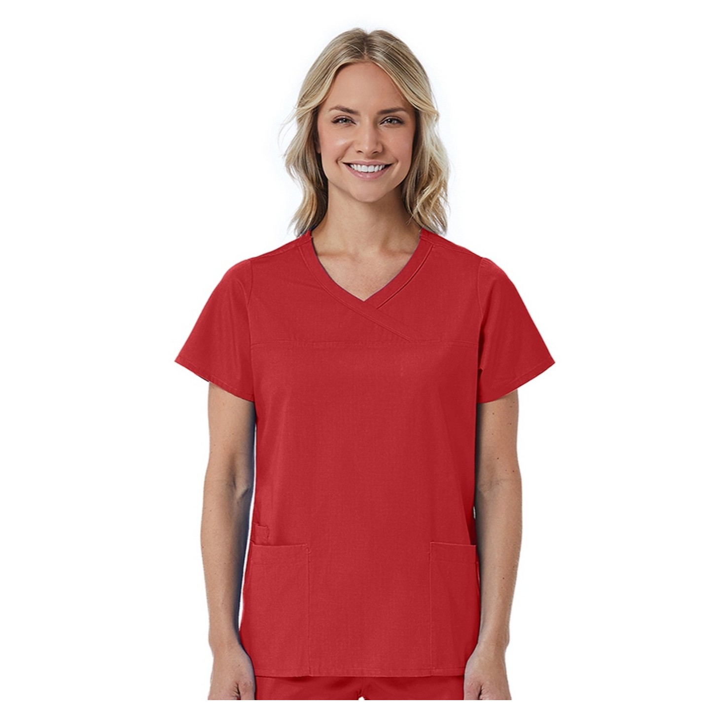 1726 Red Panda Women's Curved Mock Wrap Top by Maevn