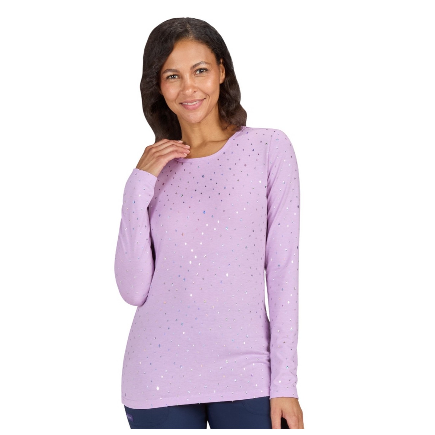 167PR Tessa Long Sleeve Underscrub Tee by koi - Lavender Iridescent Diamond