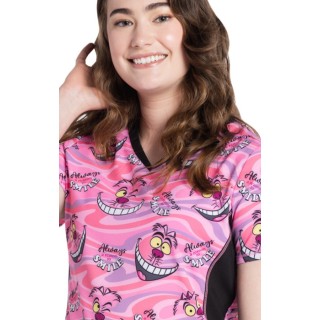 TF783 Tooniforms Fitted V-Neck Print Top with Contrast Details by Cherokee Uniforms - Cheshire Smile 