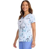 2266 Healing Hands Amanda Grosgrain Ribbon V-Neck Print Top - Washed Marble
