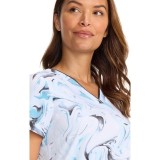 2266 Healing Hands Amanda Grosgrain Ribbon V-Neck Print Top - Washed Marble
