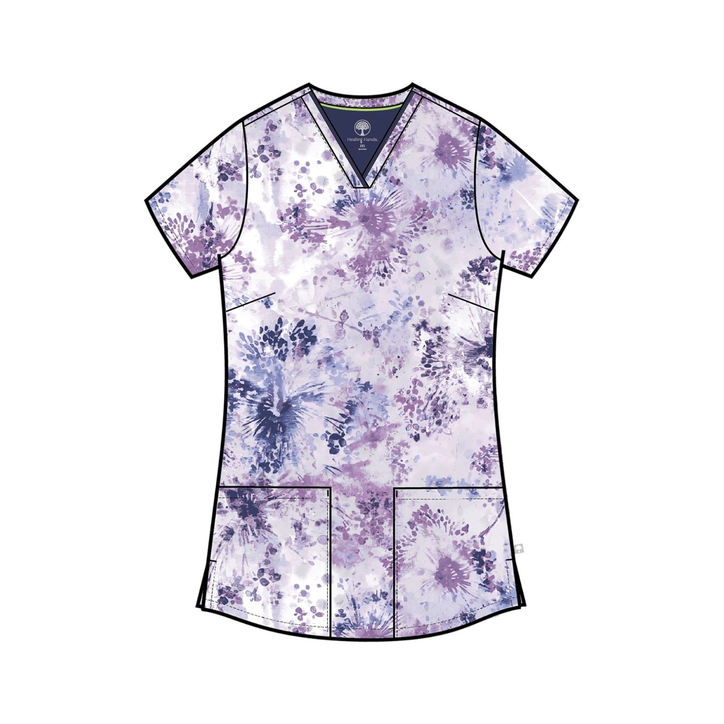 HH910 Healing Hands Amanda Haut Imprimer à Col en V avec Ruban Grosgrain - Dandelion Burst