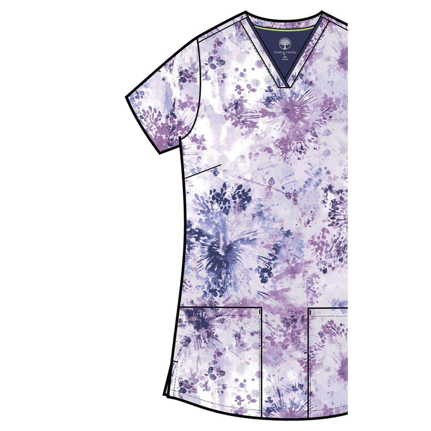 HH910 Healing Hands Amanda Grosgrain Ribbon V-Neck Print Top - Dandelion Burst