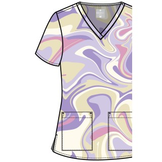 MC8564 Med Couture 2 Pocket V-Neck Print Top - Sporty Marble