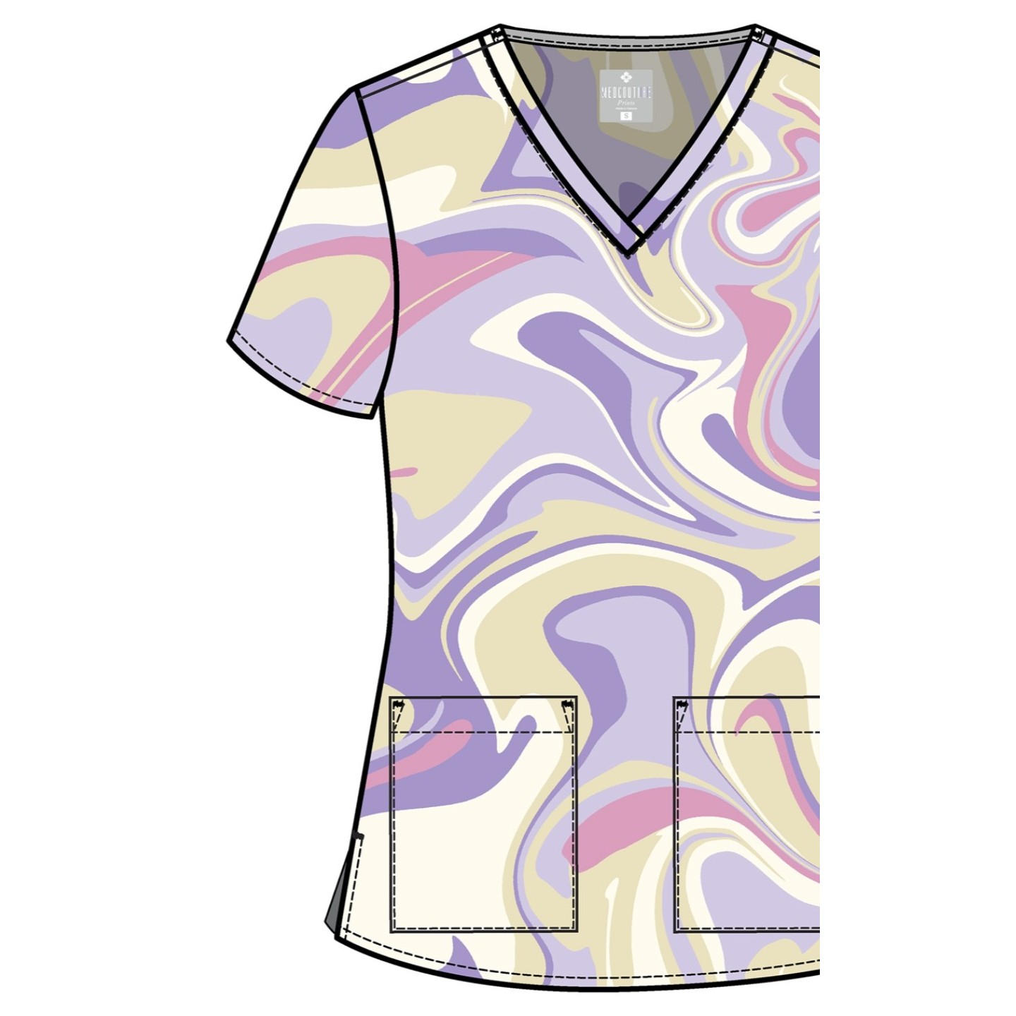 MC8564 Haut Imprimé à Col en V avec 2 Poches par Med Couture - Sporty Marble