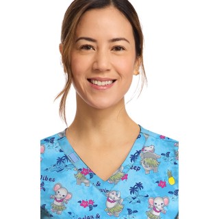 CK856 V-Neck 2 Pocket Print Top by Cherokee - Hula Party