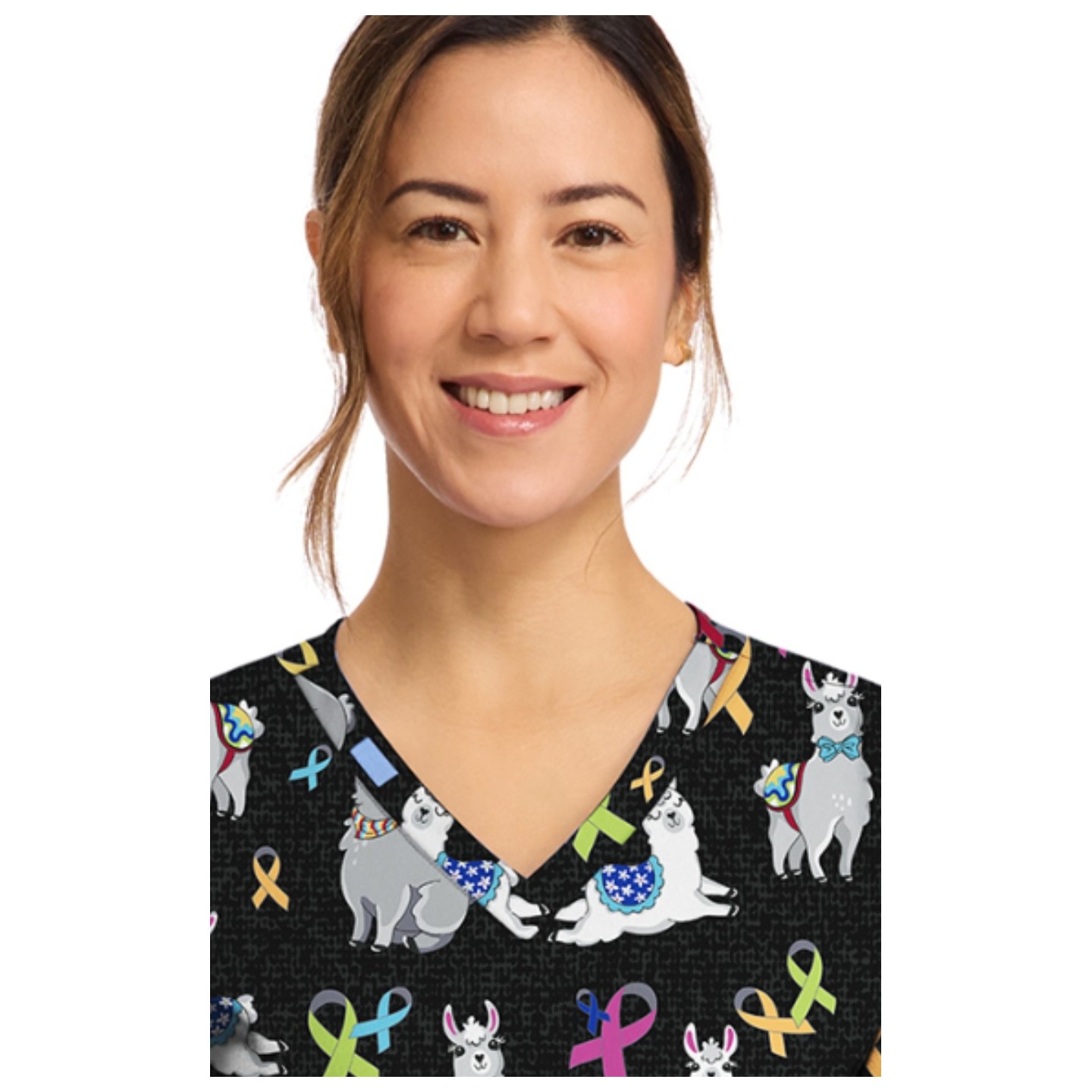 CK856 V-Neck 2 Pocket Print Top by Cherokee - Llama Be Aware